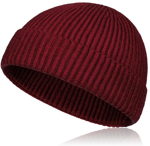 TSKNOMO Bonnet Pêcheur Court en Laine Homme Femme – Bonnet Tricoté avec Revers, Bonnet Hiver Chaud Unisexe Style Trawler