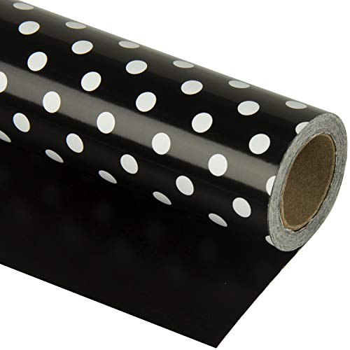 Ruspepa vändbart omslagspapper – minirulle – 43,2 cm x 10 m – svart och prickig design för födelsedag, bröllop, babyshower