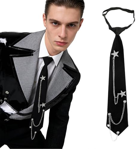 Floruvia Cravatta Nera da Donna, Cravatta Preannodata con Catena in Metallo, Cravatta Regolabile e Riutilizzabile 33cm x 6.7cm per Business e Matrimonio
