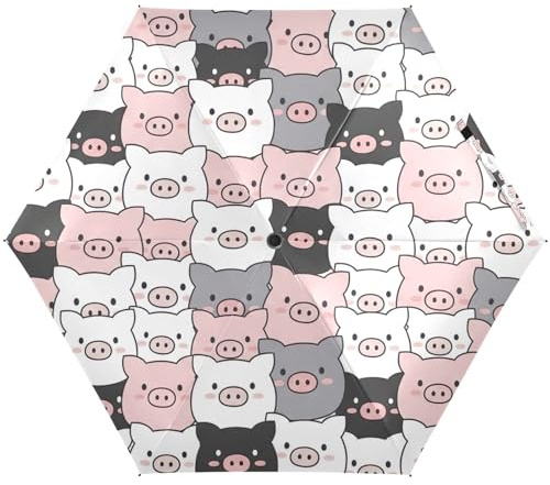 GAIREG Cute Cartoon Pig Umbrella, Lightweight Durable Uv Umbrellas for Sun Protection for Women, Travel Umbrellas for Sun