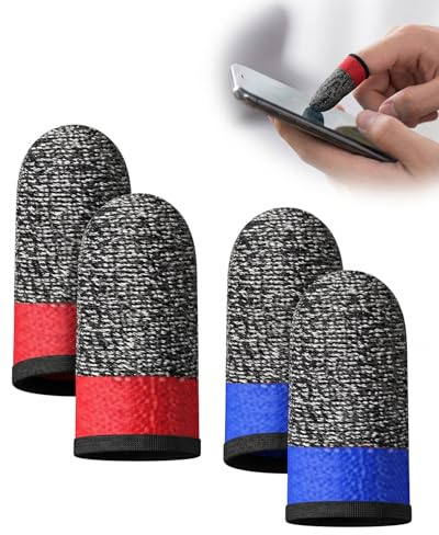 YAPKOLV Dedales Gamer 2 Pares (4 Piezas) Ultra-Sensibles para Móviles, Transpirables y Antideslizantes. Colores Negro-Rojo y Negro-Azul para Control Preciso y Sin Sudor.