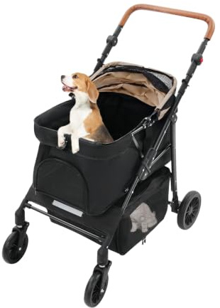 VonVVer Carrito para mascotas de doble nivel, capacidad de carga de 15 kg, para perros pequeños y medianos y gatos, 2 niveles, plegable, con ventana de malla y bandas reflectantes, carrito para gatos