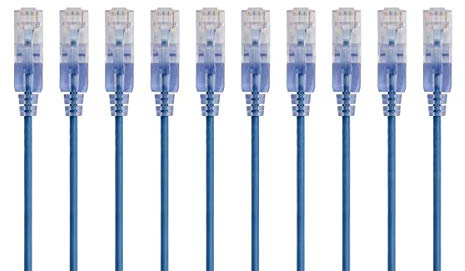 Monoprice Cat6A Ethernet Patch Cable - 10-Pack, Snagless RJ45, 550Mhz, 10G, UTP, Pure Bare Copper Wire, 30AWG, 2 Feet, Blue - SlimRun Series