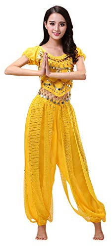 Haodasi Costume da danza del ventre da donna con maglia + pantaloni lanterna, costume professionale da ballerina di carnevale
