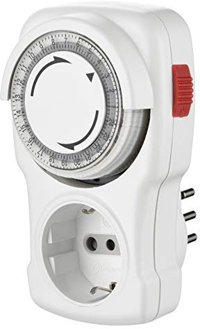 Electraline 58113 Programmatore Timer Meccanico Giornaliero, Spina Italiana piccola 10 A, Presa Schuko + 10A, Bianco