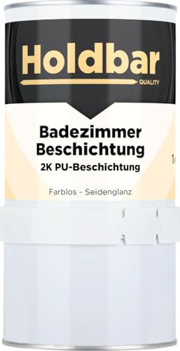 Holdbar 2K PU Badezimmer Beschichtung Lichtgrau (Ral 7035) 1 Kg - Badezimmer Farbe für Wand & Boden – Fliesenfarbe – Badewannenlack & Badewannenfarbe – Wasserfest