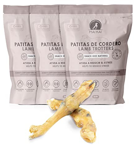 MAIKAI Chuches Naturales para Perros Pack 3 x 2 uds Patitas Cordero Todas Las Edades Dieta Barf Premios para Cachorros Regalo para Mascota Dog Treats