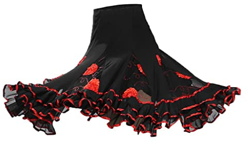 SM SunniMix Waltz Flamenco Costume Ballroom Dance Skirt for Women Ladies Practice Skirt, Red, as described