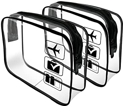 Clear Travel Toiletries Bag, 2 Pcs TSA Approved Toiletry Bag with Zippers Travel Accessories Portable Waterproof Cosmetic Clear Makeup Bag for Women and Men (Black)