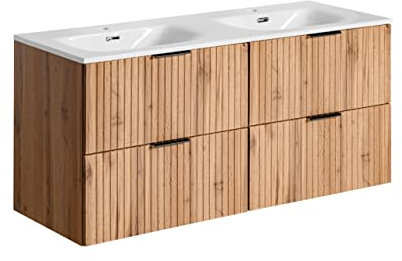 PIASKI ADEL Meuble de Lavabo Double Suspendu en Chêne 120 cm Avec Plan de Travail ou Lavabo Encastré pour Salle de Bain