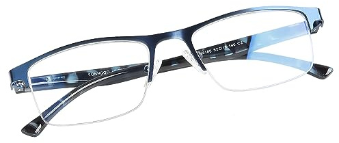 FONHCOO Lunettes de Lecture Homme, Lunette anti Lumiere Bleue Reading Glasses, Monture Rectangle en Metal Acier Inoxydable Lunettes de Vue Lunettes Loupe Blue (3.5)