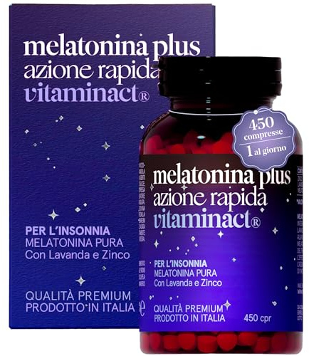 Melatonina Per Dormire Azione Forte - Tecnologia di Tripla Macinazione per un Assorbimento Rapido – 450 Compresse - 1 Mg di Melatonina Pura - Potenziata con Lavanda e Zinco - Prodotto in Italia.