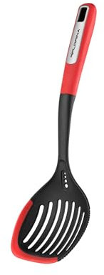 FLORINA Schiumarola in Silicone (33,5 cm) I Schiumarola MARS con Manico Antiscivolo Soft-Touch I Occhiello per Appendere I Resistente al Calore I Lavabile in Lavastoviglie I Rosso-Nero