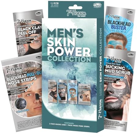 7th Heaven Men’s Skin Power Gift Set - Energises & Revives Skin - 3 Masks and Nose Pore Strips