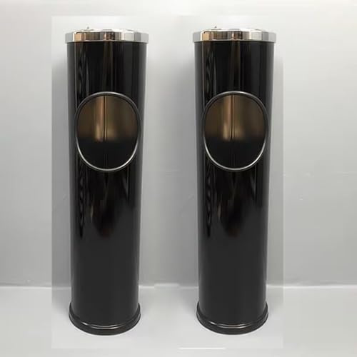 YUZDNM 2PCS Standing Ashtray Outdoor for Patio, Commercial Metal Smokers Cigar Ash Tray Container with Lid and Trash Can, Large & Tall Outside Ash Tray for Cigarette Butt Receptacle Disposal(Black)