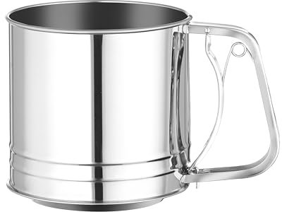 HENDI Setaccio per farina, zucchero a velo e altri ingredienti secchi, setaccio da cucina a maglia fine, con manico a pressione, spargi zucchero a velo, capacità: 550 g, 187x125x(H)127mm, inox