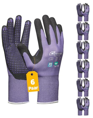 Gebol Multi Flex Lady | arbetshandskar med nitrilbeläggning och noppor | Nitrilhandskar dermatologiskt testade | Trädgårdshandskar med grepp för kvinnor | storlek S (Gr 7) | lila | 6 par multipack