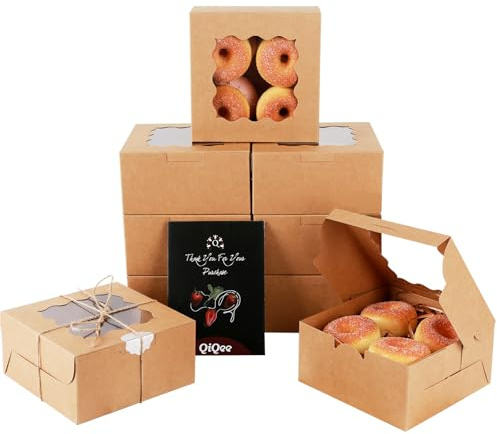 Gcardist Braun Keks-Boxen mit Fenster 15 Stück 15.2x15.2x7.6cm Bäckerei Box Gebäck Box für Hochzeit Gunst Geburtstag ＆ Party(6x6x3 inch)