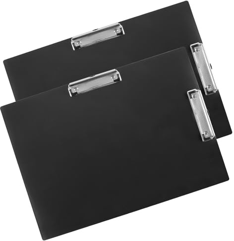 MOUYAT 2 tavolette portablocco A3 a doppia clip, lavagna da disegno A3, in plastica nera, a basso profilo, con fori retrattili per appendere oggetti artistici per schizzi, 440 x 320 mm