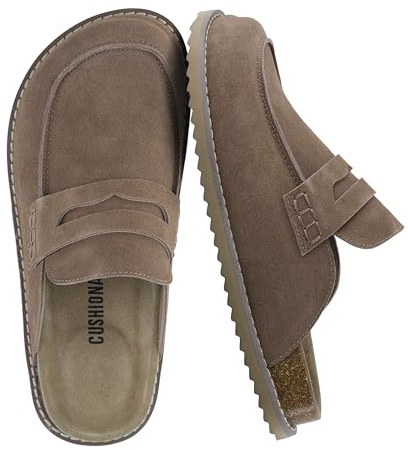 CUSHIONAIRE Zola Women’s Penny Clog Mule – Suede Slip-On with Memory Foam, Cork Footbed & Flexible Outsole, Taupe 8
