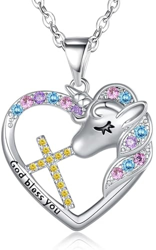 Easter Confirmation First Communion Baptism Gifts for Girls,Cross Birthstone Unicorn Necklaces Christian Religious Gifts for Daughter Granddaughter Little Kids November