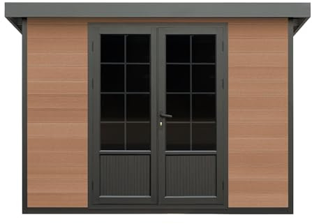 Vente-unique - Abri de Jardin en Bois Composite 28 mm Aspect Naturel foncé 10,43 m² - HAZELTON