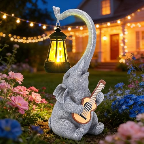MERUIKCO Elephant Solar Garden Ornaments Outdoor with LED Lights, Waterproof Elephant Statues, Birthday & Garden Gifts for Women Mum Nan, Presents Decoration for Yard Lawn(11.62inch/29.5cm)