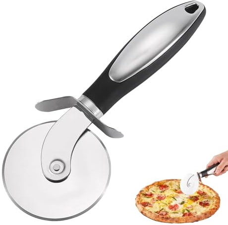Tagliapizza, coltello per pizza, rullo per pizza, in acciaio inox, antiruggine, affilato e lavabile in lavastoviglie, ergonomico, con protezione lama, antiscivolo, per torte, impasti, waffle
