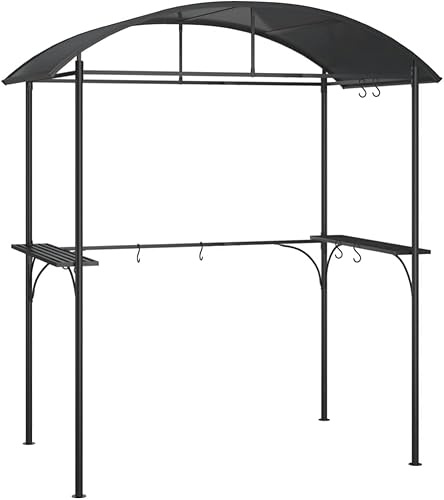 Emmtore Grillpavillon, Grillüberdachung mit Seitenregalen, BBQ Pavillon Stahlrahmen, Gartenpavillon Grillzelt, Anthrazit 220x115x230cm Stahl