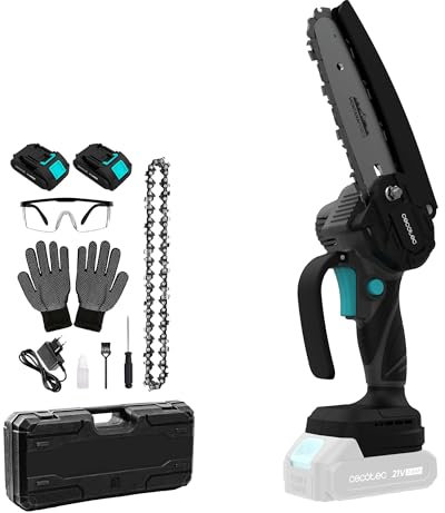 Cecotec Sierra de Podar 6 a Batería 21V MontanaForce 6000 Hand. 700W, Velocidad 24500rpm, Engrasador a Botón, Incluye 2 Baterías Nexus, Maletín, Cadena de Repuesto y Accesorios