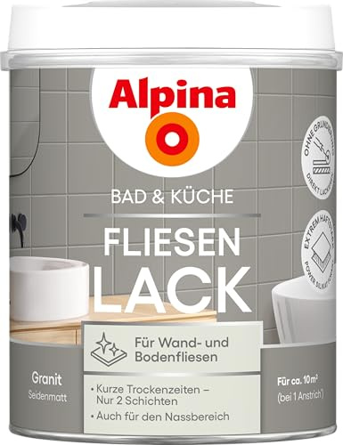 Alpina Bad & Küche Fliesen-Lack Granit – seidenmatter Fliesenlack für Wandfliesen im Innenbereich, feuchtraumgeeignet & streichfertig, ideal für Badezimmer, Küche & WC – 0,75 L