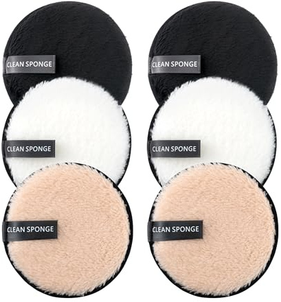 BlingKingdom 6 PCS Makeup Remover Pads Reusable Double-Sided Facial Cleansing Puffs Round Make Up Remover Pads for All Skin Types - 3 Colors