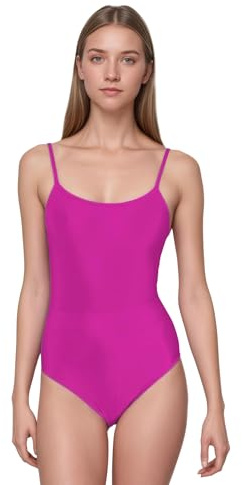 Wildarms Maillot ballet mujer tirantes finos negro, leotardo danza clásica adulto, body con escote redondo, uniforme ensayo para entrenamiento en estudio y escenario (FUCSIA, L)
