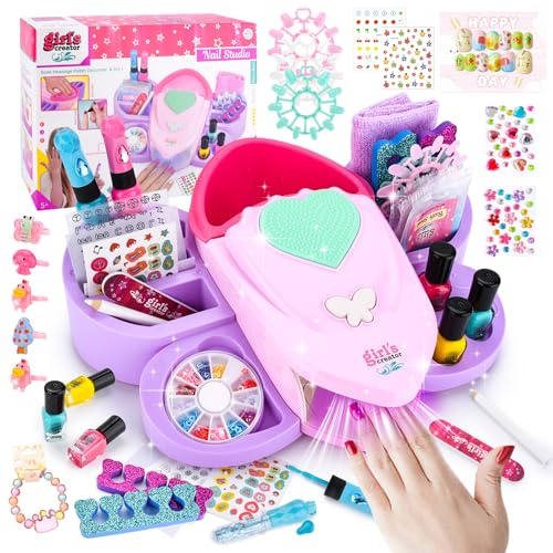 Kit Gioco Per Unghie Bambina,Unghie Set Manicure Gioco,Include Unghie Asciuga,smalto removibile,glitter,adesivi divertenti e altro ancora,Un regalo di compleanno e Natale per bambine dai 6 anni in su