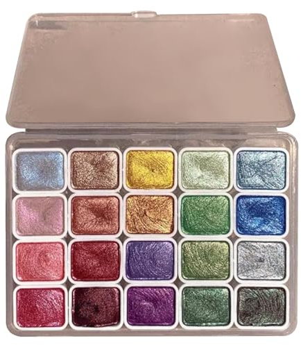 Licsaliwe Set di colori ad acquerello metallizzato, tavolozza di acquerelli perlati glitterati da 20 colori, tubi da 1 ml per studenti d'arte professionisti