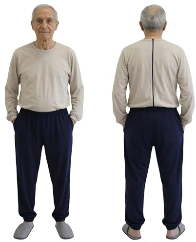 FERRUCCI COMFORT Pyjama sanitaire avec fermeture éclair arrière, fermeture éclair en 100 % coton, idéal pour les personnes âgées, l'incontinence, la maladie d'Alzheimer et la démence, la combinaison