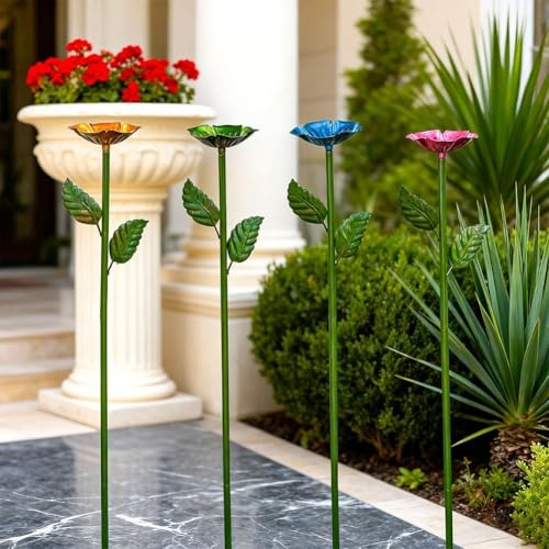 Pali per mangiatoia per uccelli, 4 pezzi, in metallo, per uccelli e api, decorazione da giardino colorata, per prato esterno (quattro pezzi)