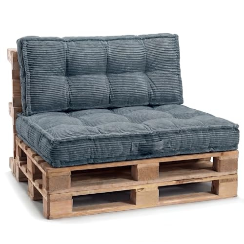 Gutekissen Pallkudde med handtag, bänkdyna, fylld med riven PU-skumstoppning, många färger och storlekar PPLU (blå, set (sittdyna 120 x 80 + ryggstöd 120 x 40))