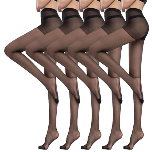 ADUDVLO 5 Pairs Sheer Tights for Women,20 Denier High Waist Control Top Pantyhose, Run Resistant, Reinforced Toes, Comfortable Ladies Silk Stockings (UK, Alpha, S, Regular, Regular, black)