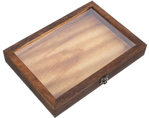 SHINEOFI Portamuestras de Madera Cerradura Estilo Chino y Tapa Abatible, Vitrina para Especímenes Antiguos y Mariposas, Caja de Exhibición para Colecciones y Decoración en Estilo