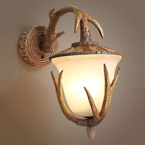 KKXXYQFC Deer Antler Vägglampor med glasskärm Antler Sconce 19,7 Harts Väggfäste Ljus Natur Kreativ Belysning Dekoration För rustika hem Vardagsrum Sovrum Kök Matsal, Brun