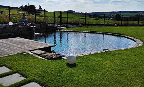 Trango Boule de Jardin 200G IP65 en Aspect Pierre de Granit de 20 cm de diamètre *Nature* avec câble d'alimentation IP44 de 5 mètres avec 1x Douille E27, Boule Lumineuse, lumière extérieure