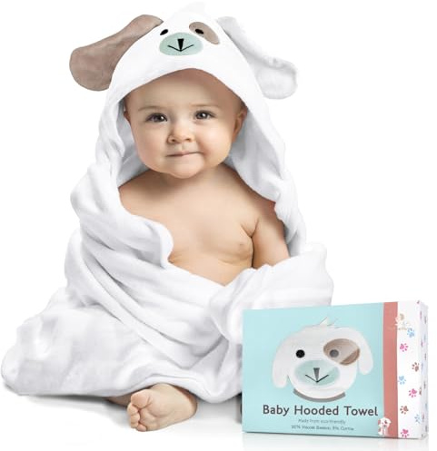 FOREVERPURE Baby K&C - Asciugamano con cappuccio per neonati e bambini, in cotone di bambù biologico, per ragazzi e ragazze, XL, 89 x 88,9 cm, perfetto con panno e biglietto di auguri