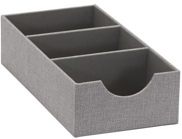 Household Essentials Grey 727-1 Deep 3 Section Drawer Organizer Box for Storage | 12 in x 6.13 in x 3.13