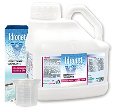 Metacril Idronet - Desinfectante específico universal para bañera de hidromasaje Spa + vaso dosificador graduado – No espumante de acción higienizante, desengrasante y antimoho. 3 litros.