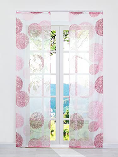 ESLIR Schiebegardinen Set 2er Flächenvorhänge Gardinen mit Klettband Schiebevorhang Transparent Vorhang mit Zweige Muster Voile Rot BxH 57x175cm 2 Stück