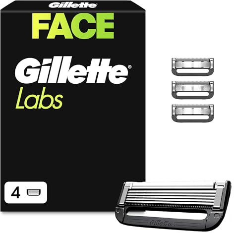 GilletteLabs Rasierklingen Herren, 4 Original Ersatzklingen, Klingen für Männer Kompatibel mit Allen GilletteLabs Rasierern (Inkl.Heated Razor) — Schwarz