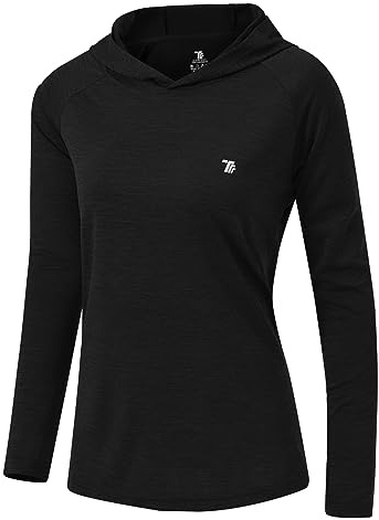 YSENTO Womens Long Sleeve Running Sports Tops Gym Workout Yoga Lightweight Training Hoodies(Black,XXL)