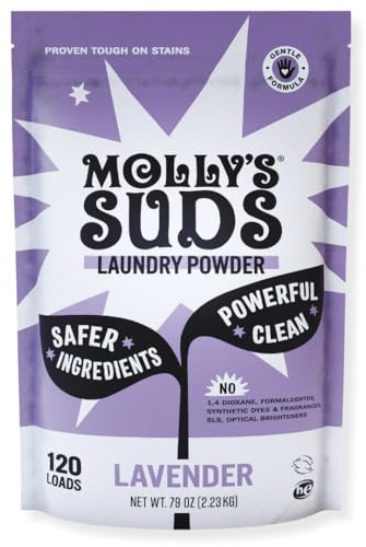 Molly's Suds Original Tvättmedelspulver | Naturligt tvättmedel för känslig hud | Jordhärledda ingredienser, fläckkontroll | Lavendeldoft |