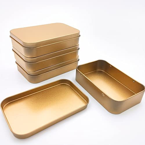 Gebildet Aufbewahrungsbox aus Metall Zinn, Tragbarer Mini Behälter, Kleines Container Kit, Aufbewahrungsbox mit Deckel, Leere Dose, Aufbewahrung für Zuhause 9.4 x 6.1 x 2cm, Goldfarben